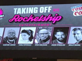 NYCC ’26: ROCKETSHIP ENTERTAINMENT takes off with new announcements and collabs A photo taken of the main title slide for Rocketship Entertainment's panel