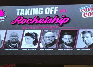 NYCC ’26: ROCKETSHIP ENTERTAINMENT takes off with new announcements and collabs A photo taken of the main title slide for Rocketship Entertainment's panel